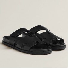 Hermes Men's Chypre Sandals in Black Calfskin Hermes Men's Chypre Sandals in Black Calfskin