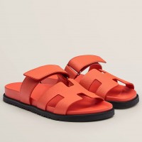 Hermes Men's Chypre Sandals in Orange Epsom Calfskin Hermes Men's Chypre Sandals in Orange Epsom Calfskin