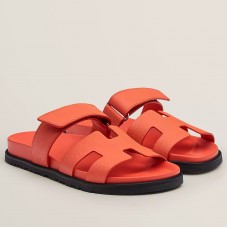 Hermes Men's Chypre Sandals in Orange Epsom Calfskin Hermes Men's Chypre Sandals in Orange Epsom Calfskin
