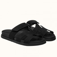 Hermes Men's Chypre Sandals in Black Suede Calfskin Hermes Men's Chypre Sandals in Black Suede Calfskin