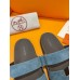 Hermes Women's Chypre Sandals In Blue Suede Calfskin