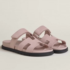 Hermes Women's Chypre Sandals In Pink Suede Calfskin Hermes Women's Chypre Sandals In Pink Suede Calfskin