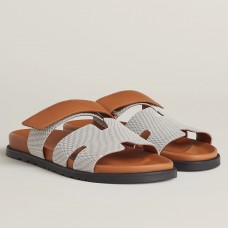 Hermes Women's Chypre Sandals In Canvas with Brown Leather Hermes Women's Chypre Sandals In Canvas with Brown Leather