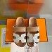 Hermes Women's Chypre Sandals In Canvas with Brown Leather