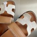 Hermes Women's Chypre Sandals In Canvas with Brown Leather
