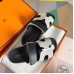 Hermes Women's Chypre Sandals In Canvas with Black Leather
