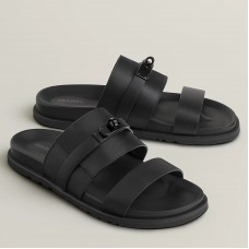 Hermes Men's Jackson Sandal in Black Calfskin Hermes Men's Jackson Sandal in Black Calfskin