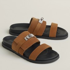Hermes Men's Jackson Sandal in Brown Suede Leather Hermes Men's Jackson Sandal in Brown Suede Leather