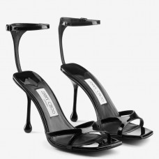 Jimmy Choo Ixia Sandals 95mm in Black Patent Calfskin Jimmy Choo Ixia Sandals 95mm in Black Patent Calfskin