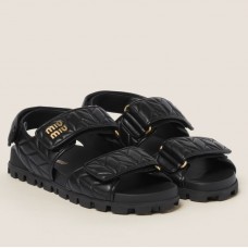 Miu Miu Women's Sandals in Black Matelasse Nappa Leather Miu Miu Women's Sandals in Black Matelasse Nappa Leather