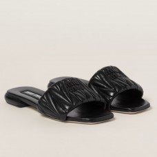 Miu Miu Women's Slides in Black Matelasse Nappa Leather Miu Miu Women's Slides in Black Matelasse Nappa Leather