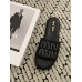 Miu Miu Women's Slides in Black Raffia-effect Woven Fabric Miu Miu Women's Slides in Black Raffia-effect Woven Fabric