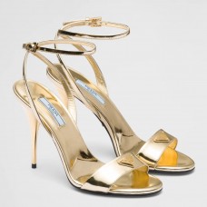 Prada Heel Sandals 85mm In Gold Metallic Leather Prada Heel Sandals 85mm In Gold Metallic Leather