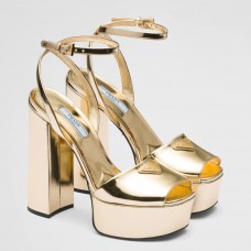 Prada Platform Sandals 135mm In Gold Metallic Leather Prada Platform Sandals 135mm In Gold Metallic Leather