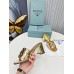 Prada Heeled Slide Sandals 65mm In Gold Metallic Leather Prada Heeled Slide Sandals 65mm In Gold Metallic Leather