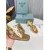 Prada Heeled Slide Sandals 65mm In Gold Metallic Leather Prada Heeled Slide Sandals 65mm In Gold Metallic Leather