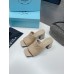 Prada Heeled Slide Sandals 65mm In Beige Nappa Leather