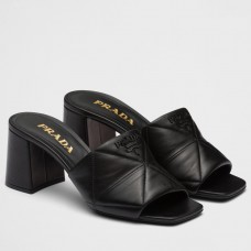 Prada Heeled Slide Sandals 65mm In Black Nappa Leather Prada Heeled Slide Sandals 65mm In Black Nappa Leather