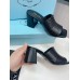 Prada Heeled Slide Sandals 65mm In Black Nappa Leather Prada Heeled Slide Sandals 65mm In Black Nappa Leather