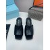 Prada Heeled Slide Sandals 65mm In Black Nappa Leather Prada Heeled Slide Sandals 65mm In Black Nappa Leather