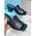 Prada Heeled Slide Sandals 65mm In Black Nappa Leather Prada Heeled Slide Sandals 65mm In Black Nappa Leather