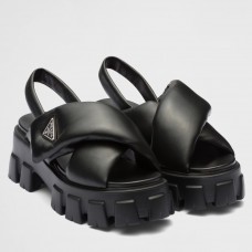Prada Monolith Padded Sandals In Black Nappa Leather Prada Monolith Padded Sandals In Black Nappa Leather
