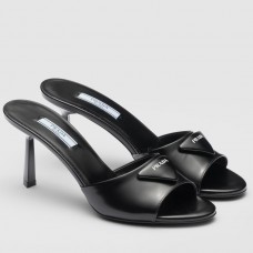 Prada Heeled Sandals 75mm in Black Brushed Leather Prada Heeled Sandals 75mm in Black Brushed Leather