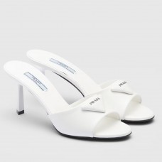 Prada Heeled Sandals 75mm in White Brushed Leather Prada Heeled Sandals 75mm in White Brushed Leather