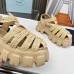 Prada Monolith Crochet Cage Sandals in Beige Raffia Fabric Prada Monolith Crochet Cage Sandals in Beige Raffia Fabric