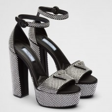 Prada Platform Sandals 135mm in Black Satin with Crystals Prada Platform Sandals 135mm in Black Satin with Crystals