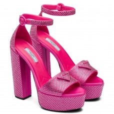 Prada Platform Sandals 135mm in Red Satin with Crystals Prada Platform Sandals 135mm in Red Satin with Crystals