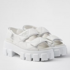 Prada Monolith Flatform Sandals in White Nappa Leather Prada Monolith Flatform Sandals in White Nappa Leather