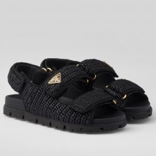 Prada Women's Crochet Sandals in Black Raffia Prada Women's Crochet Sandals in Black Raffia