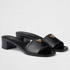 Prada Heeled Sandals 35mm in Black Saffiano Leather Prada Heeled Sandals 35mm in Black Saffiano Leather