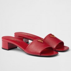 Prada Heeled Sandals 35mm in Red Saffiano Leather Prada Heeled Sandals 35mm in Red Saffiano Leather