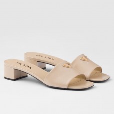 Prada Heeled Sandals 35mm in Beige Saffiano Leather Prada Heeled Sandals 35mm in Beige Saffiano Leather