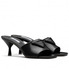 Prada Heeled Slide Sandals 65mm In Black Leather Prada Heeled Slide Sandals 65mm In Black Leather