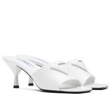 Prada Heeled Slide Sandals 65mm In White Leather Prada Heeled Slide Sandals 65mm In White Leather