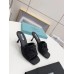 Prada Black Satin Heeled Sandals with Crystals