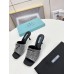 Prada Black Satin Heeled Sandals with White Crystals