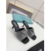 Prada Black Satin Heeled Sandals with White Crystals