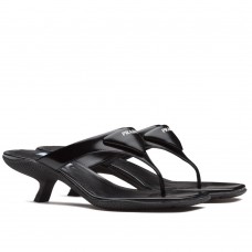 Prada Heeled Thong Sandals In Black Brushed Leather Prada Heeled Thong Sandals In Black Brushed Leather