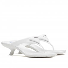 Prada Heeled Thong Sandals In White Brushed Leather Prada Heeled Thong Sandals In White Brushed Leather