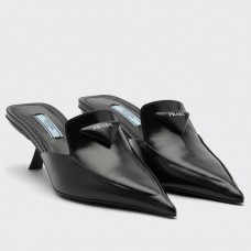 Prada Sabots Mules In Black Brushed Leather Prada Sabots Mules In Black Brushed Leather