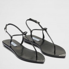 Prada Thong Sandals In Black Brushed Leather Prada Thong Sandals In Black Brushed Leather