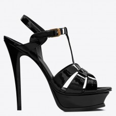 Saint Laurent Tribute Platform Sandals 135mm In Black Patent Leather Saint Laurent Tribute Platform Sandals 135mm In Black Patent Leather