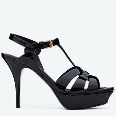 Saint Laurent Tribute Platform Sandals 105mm In Black Patent Leather Saint Laurent Tribute Platform Sandals 105mm In Black Patent Leather