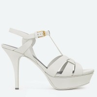 Saint Laurent Tribute Platform Sandals 105mm In White Calfskin Saint Laurent Tribute Platform Sandals 105mm In White Calfskin