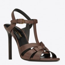 Saint Laurent Tribute Sandals 105 In Dark Brown Calfskin Saint Laurent Tribute Sandals 105 In Dark Brown Calfskin