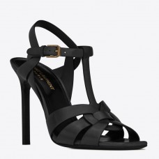 Saint Laurent Tribute Sandals 105 In Black Calfskin Saint Laurent Tribute Sandals 105 In Black Calfskin